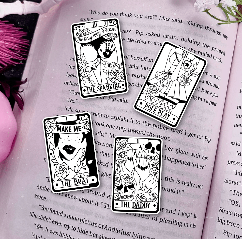 Dark Romance Tarot Card Stickers (Set of 4) or 3x5 Bookmarks | Bookish Stickers | Tarot Aesthetic | Witchy Stickers | Reader Bookmark | Book Lover Gift